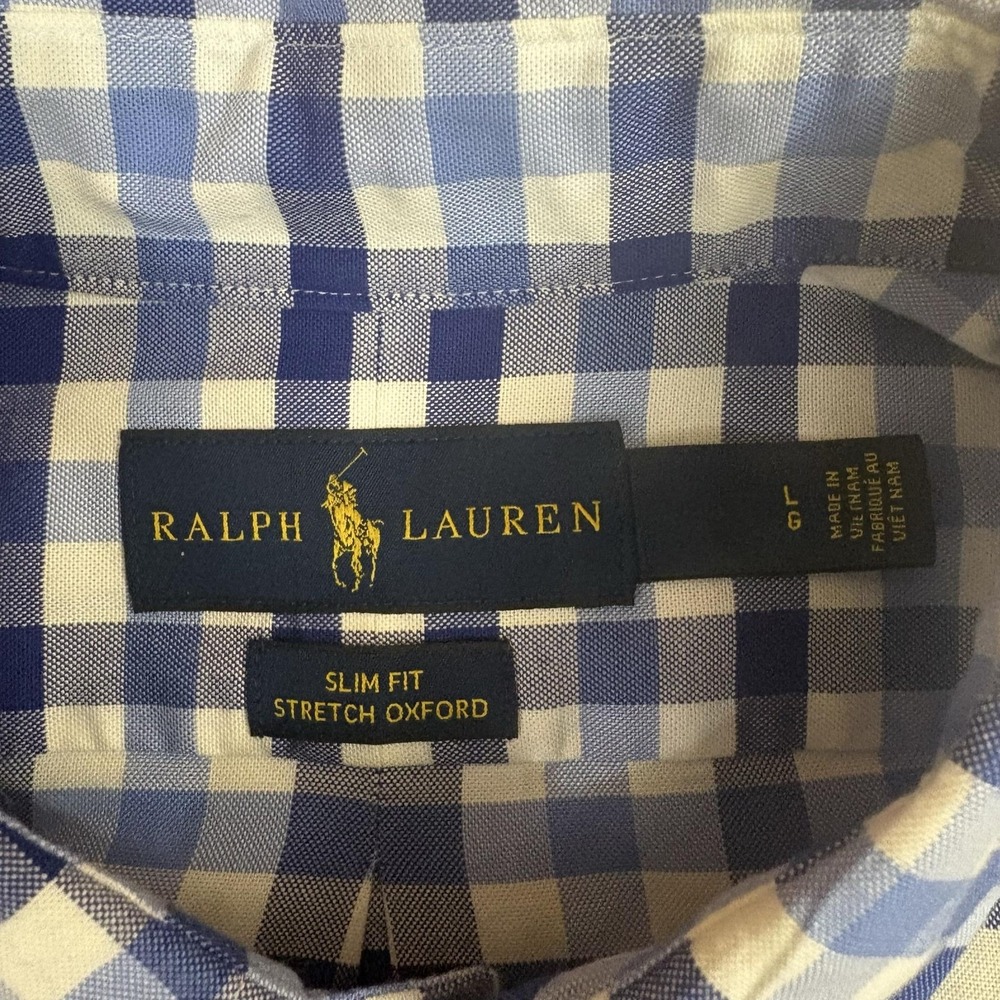 Ralph Lauren Check Shirt Mens Large Blue Slim Fit Button-Down Long Sleeve - Picture 4 of 9